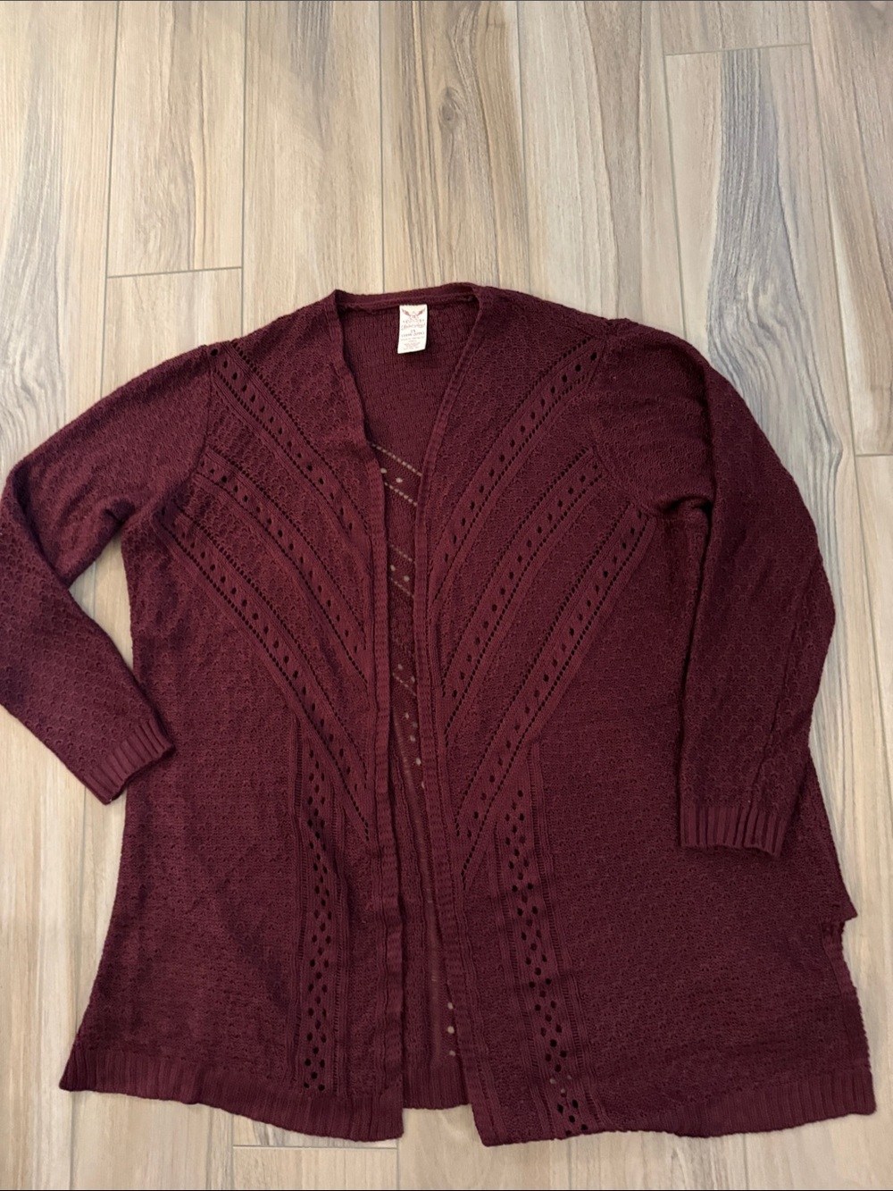 Faded Glory Open-Front Wine Knit Cardigan